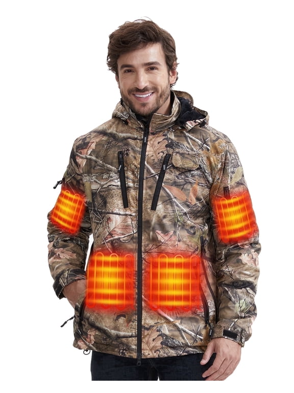 12V Heated Hunting Jacket for Men,3 Independent Control Buttons With 8 Heating Zones, Waterproof Silent Softshell Winter Coat-XL