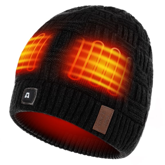 ARRIS 7.4V Heated Beanie Hat with Battery Pack, Unisex Electric Rechargeable Heated Hat for Men Women, Winter Thermal Knit Cap for Outdoor Activities-Black