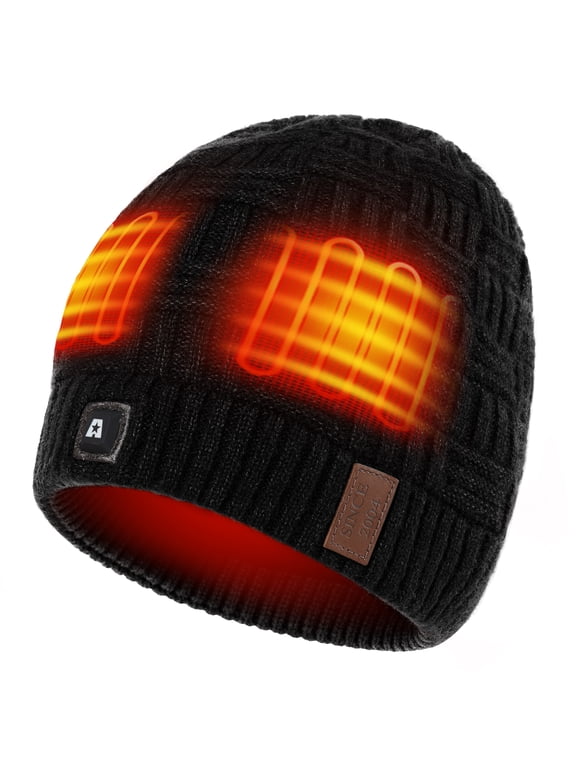 7.4V Heated Beanie Hat with Battery Pack, Unisex Electric Rechargeable Heated Hat for Men Women, Winter Thermal Knit Cap for Outdoor Activities-Black