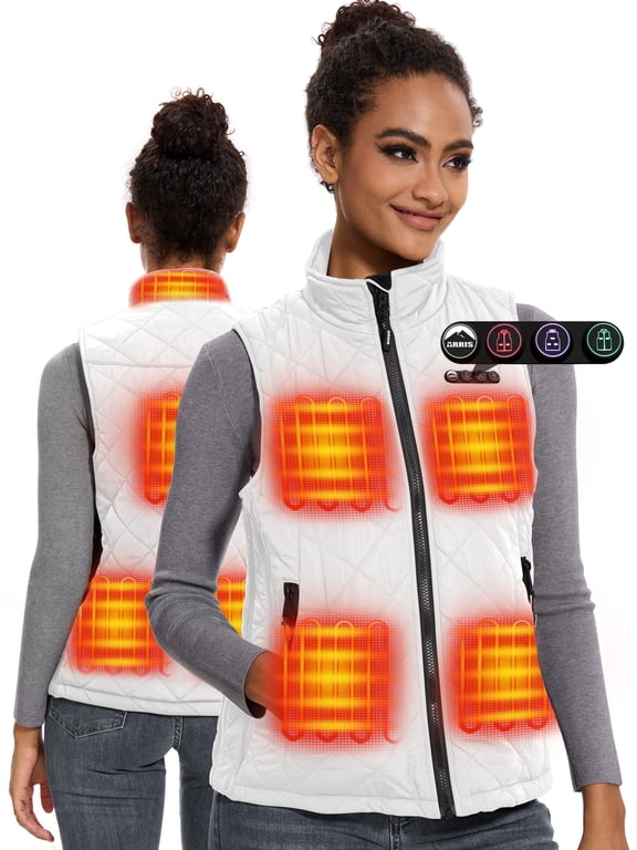 8-Zone Heated Quilted Vest for Women with Battery, Size Adjustable Smart Heating Vest with 3 Control Buttons S - XXXL-White
