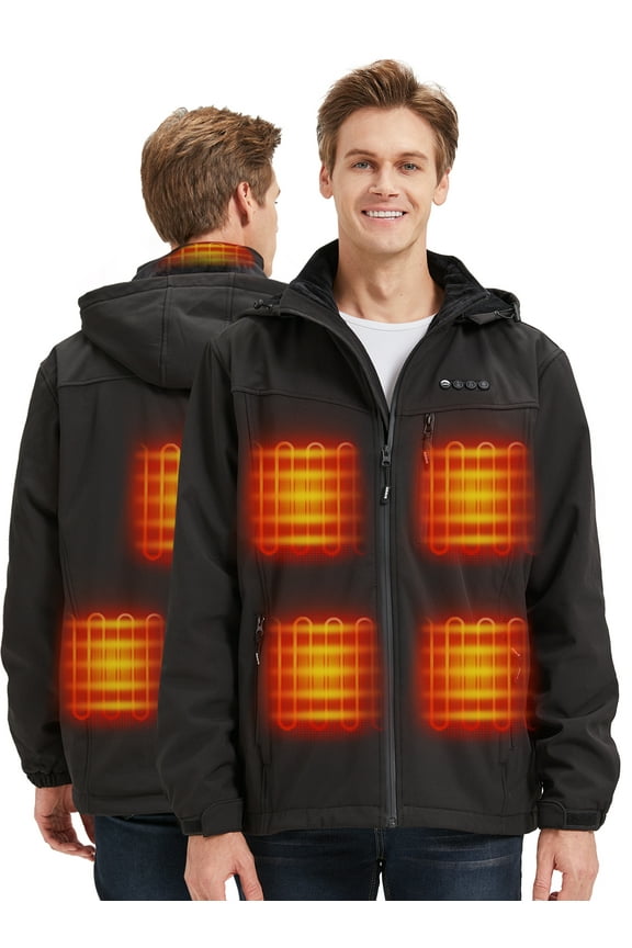 Heated Jacket for Men with 7.4V Battery, Winter Electric Heating Coat with Detachable Hood - Waterproof, 8 Heating Areas-S