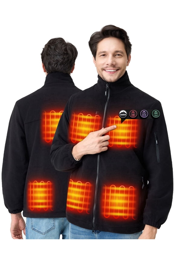 Men's Fleece Heated Jacket with a 7.4V Battery Pack, Smart Heating Coat with 8 Heating Zones & 5 Temperature Settings and for Outdoor Walking-L