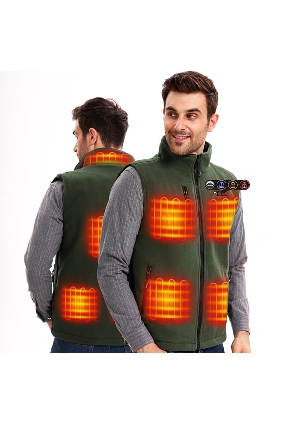 Mens' Fleece Heated Vest with 7.4V Battery,Size Adjustable Heating Cloth Green