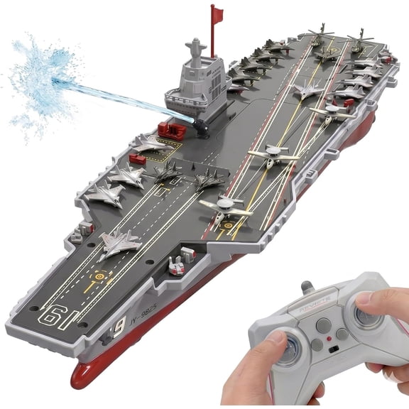 ARRIS RC Boat with Water Spray, 2.4GHz 16-in Battleship with 2 Rechargeable Batteries for Pools and Lakes