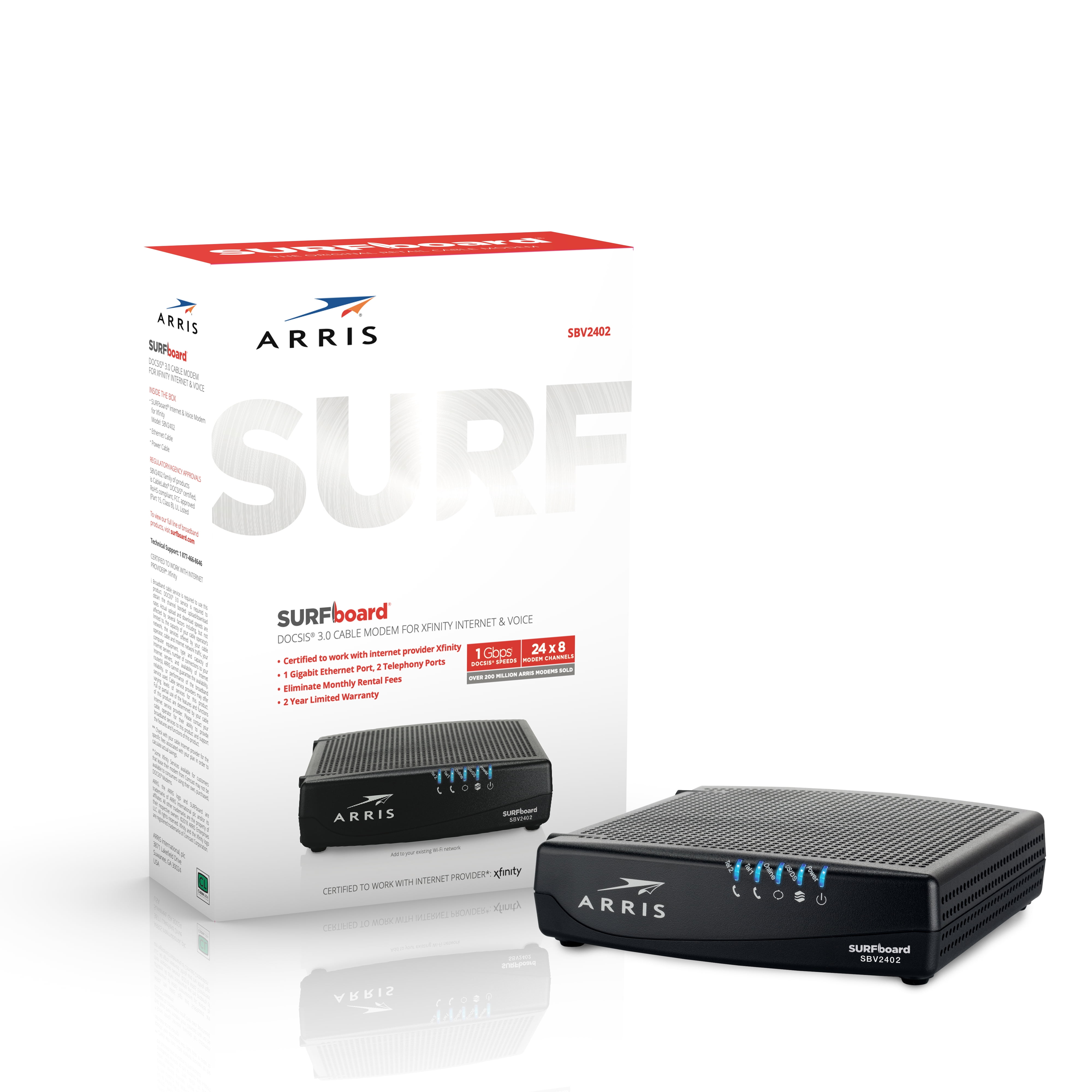 ARRIS SURFboard (24x8) DOCSIS 3.0 Internet & Voice Cable Modem for Xfinity (SBV2402)