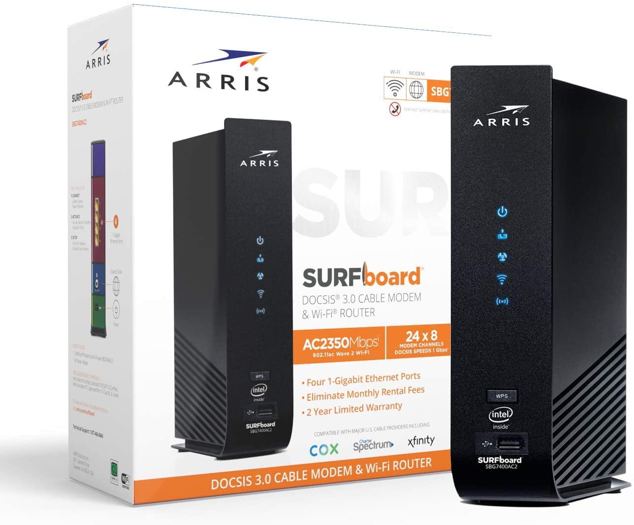 ARRIS Surfboard SBG7400AC2 Cable Modem Router, DOCSIS 3.0, AC2350 Dual ...