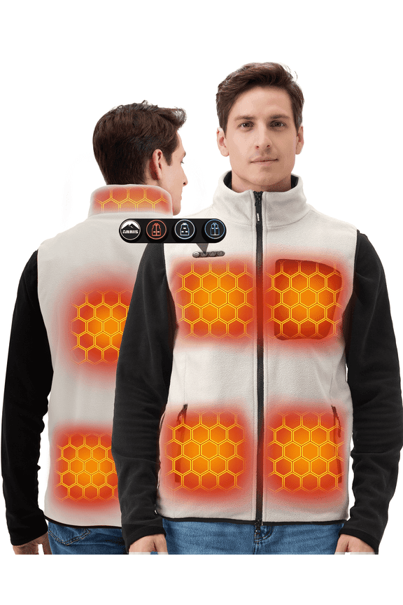 Unisex Fleece Heated Vest with 12V Battery, 8 Heating Areas Size Adjustable Heated Fleece Vest Up to 12 Hours-WHITE