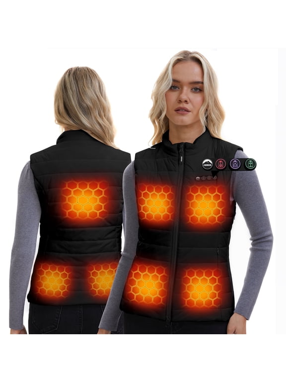 Women Heated Vest with 7.4V 7500mAh Battery Lightweight Puffer Size Adjustable Heating Vest Up to 16 Hours-Black