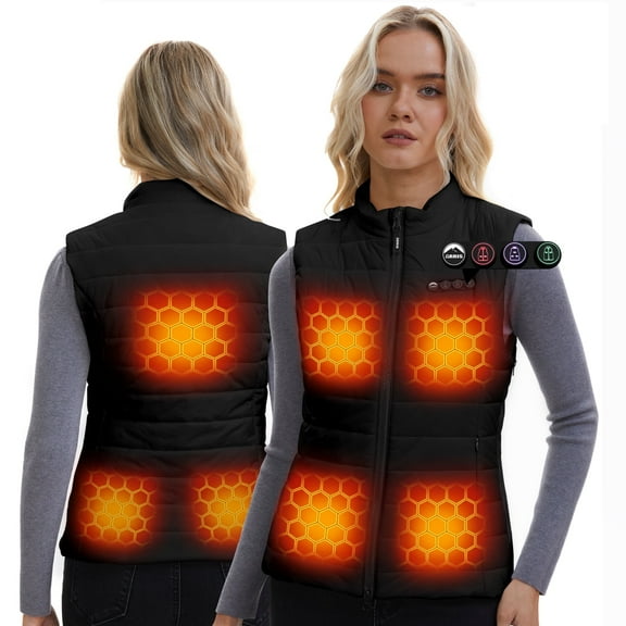 ARRIS Women Heated Vest with 7.4V 7500mAh Battery Lightweight Puffer Size Adjustable Heating Vest Up to 16 Hours-Black