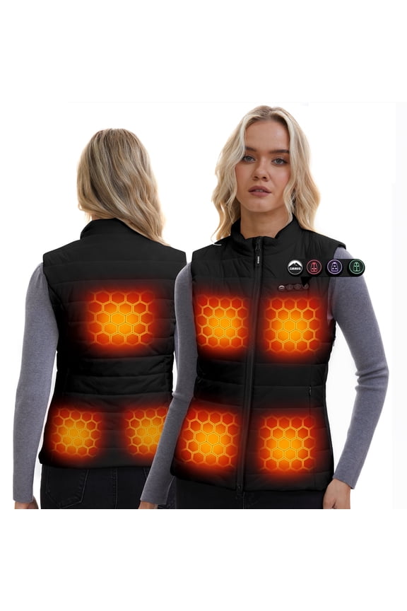 Women Heated Vest with 7.4V 7500mAh Battery Lightweight Puffer Size Adjustable Heating Vest Up to 16 Hours-Black