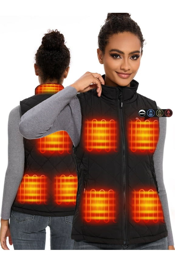 Women Heated Vest with 7.4V Battery Size Adjustable Heating Clothing-Black