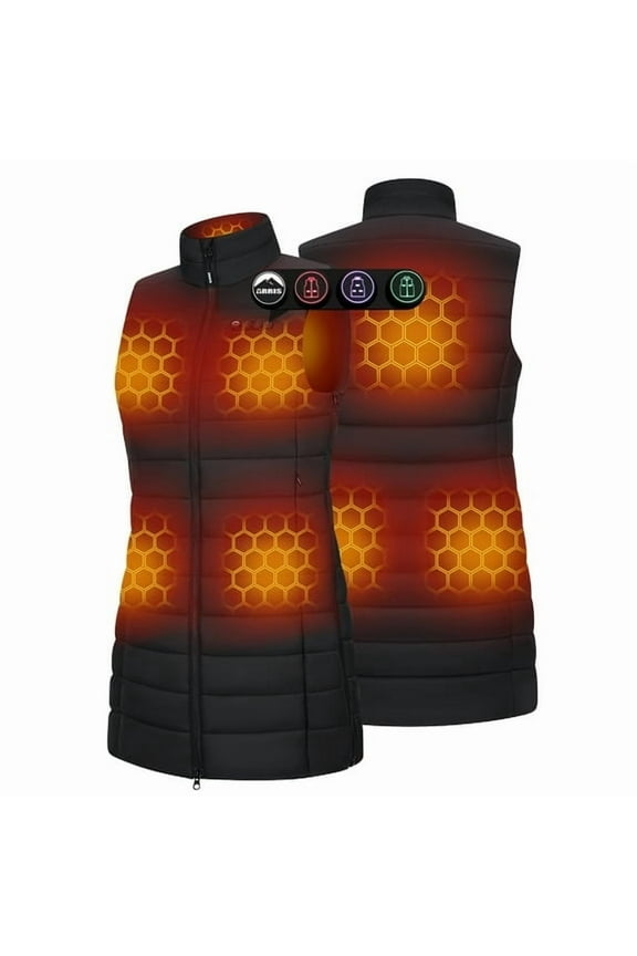 Women Heated Vest with 7.4V Battery Size Adjustable Long Heating Clothing Black