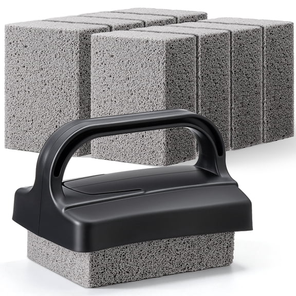 ARRITZ 9 Pack Grip Pumice Stone for Cleaning 1 Handle & 8 Blocks, Heavy Duty Grill Brick Griddle Cleaner for BBQ,Sink,Stove,Bathtub,Pool Tile