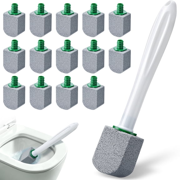 ARRITZ Pumice Stone Toilet Bowl Cleaner, 15 Pcs Toilet Brush Wand Refills Kit with 1 Handle & 14 Stones, Hard Water Stain Remover for Limescale