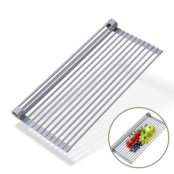 ARRITZ Roll Up Dish Drying Rack, Multipurpose Foldable Dish Drainer with Silicone Over The Sink for Dishes, Produce, Hot Pans & More, 20.5" x 13.75"