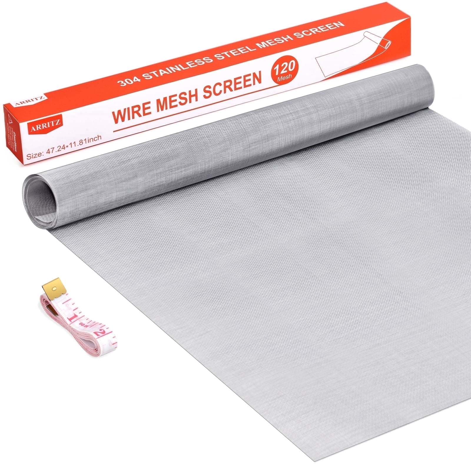 ARRITZ Woven Mesh Wire 120 Mesh 304 Stainless Steel for Filter Screen, Filtration Cloth, 11.81x47.24inch 1Pc