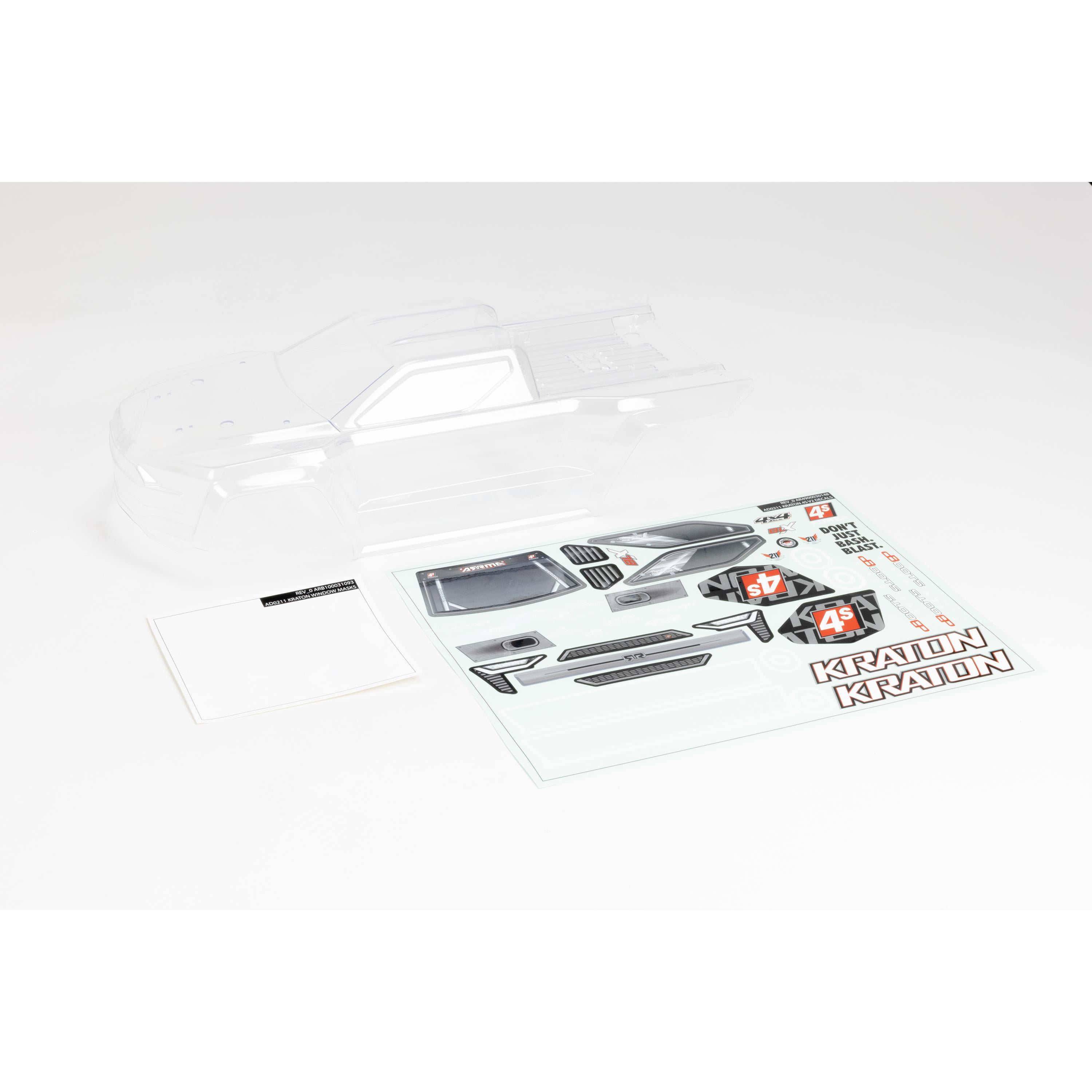ARRMA KRATON 4X4 4S Clear Body w/Decals and Window Masks ARA402320 Car ...