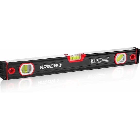 ARROW 16-Inch Level, Magnetic Torpedo Level with 45/90/180 Bubbles, Aluminum Alloy Body, Precision-Machined Base, Shockproof Rubber End Caps, V-Groove & Hanging Hole for Construction, Carpentry