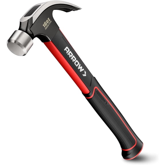 ARROW 16oz Claw with Shock-Absorbing Fiberglass Handle, Smooth Face and Forged Steel Head, Curved Claw for Carpentry and General Purpose