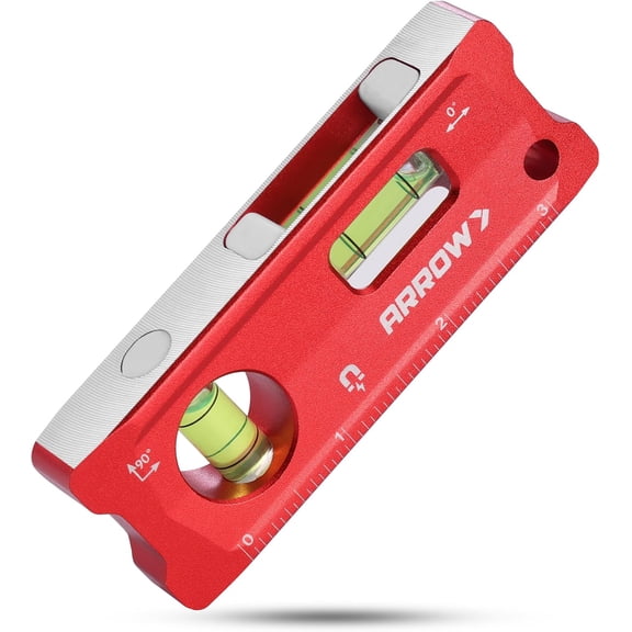ARROW 4-Inch Torpedo Level, Small Magnetic Leveler Tool with 0°/90° Bubbles, Top-view Window, Aluminium Alloy Frame, Dual SAE and Metric Scales