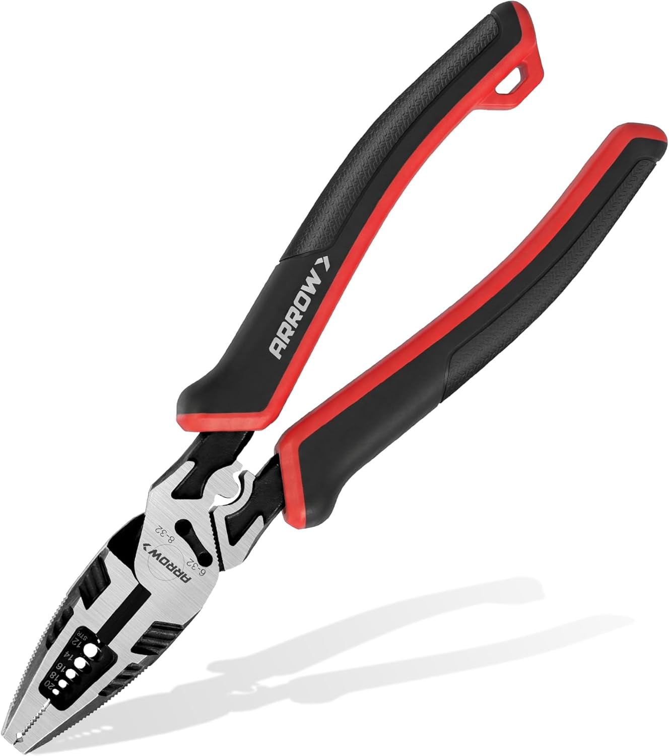 ARROW 6-in-1 Linemans Pliers, 8" Multipurpose Linesman Pliers, CRV Side Cutters for Wire Cutting, Gripping, Crimping, Stripping
