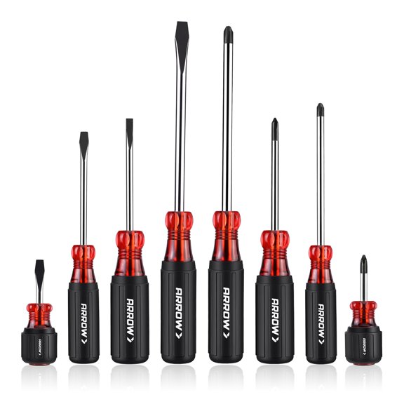 ARROW 8 PCS Magnetic Screwdriver Set, Professional S2 Steel Screw Driver Kit with Non-Slip Grip, Stubby Screwdrivers, Magnetic Phillips and Flathead Tips, for Home and Industrial Use