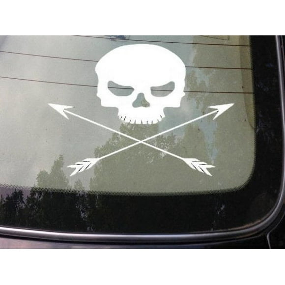 ARROW SKULL 6" STICKER BOW HUNTER DEER TURKEY PERMIT ARROWHEAD FEATHER SHAFT SIGHTS *C179*
