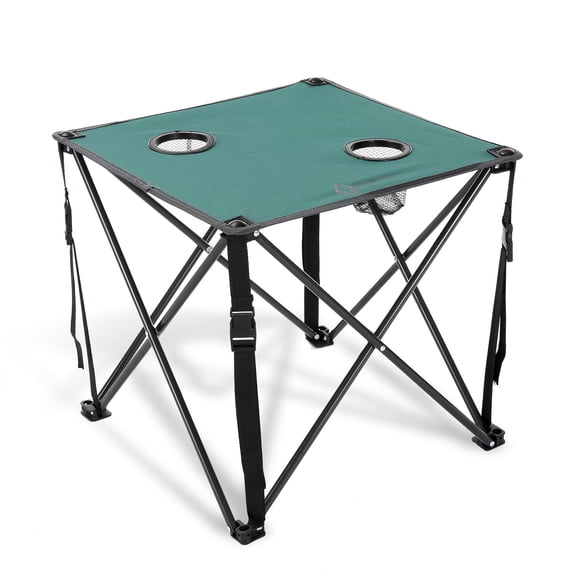 ARROWHEAD OUTDOOR 26” (66cm) Heavy-Duty Portable Camping Folding Table, 2 Cup Holders, Compact, Square, Carrying Case Included, Steel Frame, High-Grade 600D Canvas, USA-Based Support (Green)