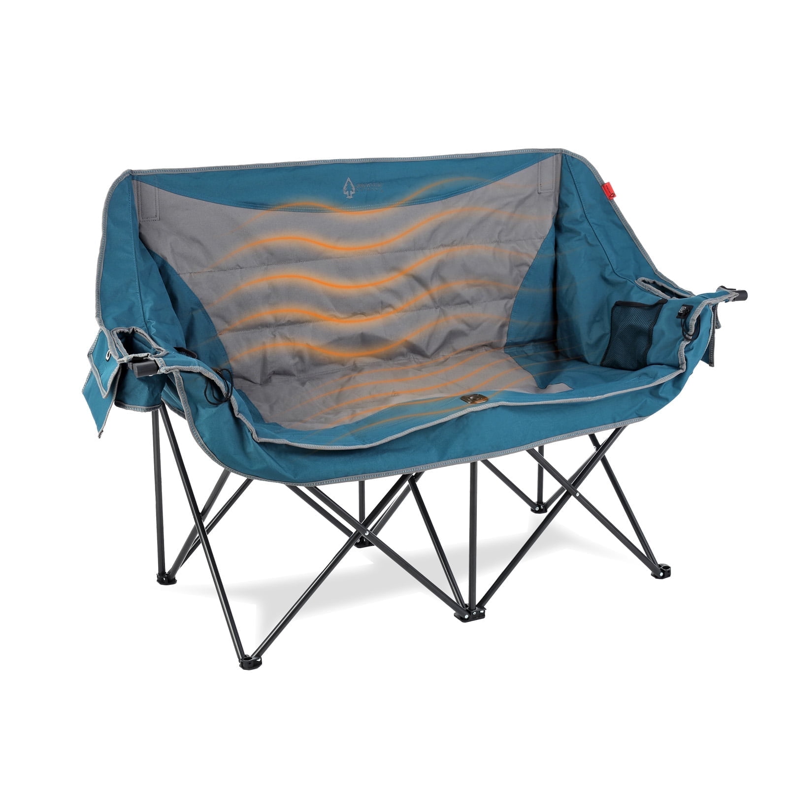 Blue and Gray Heated Folding Loveseat Chair with Cup Holders