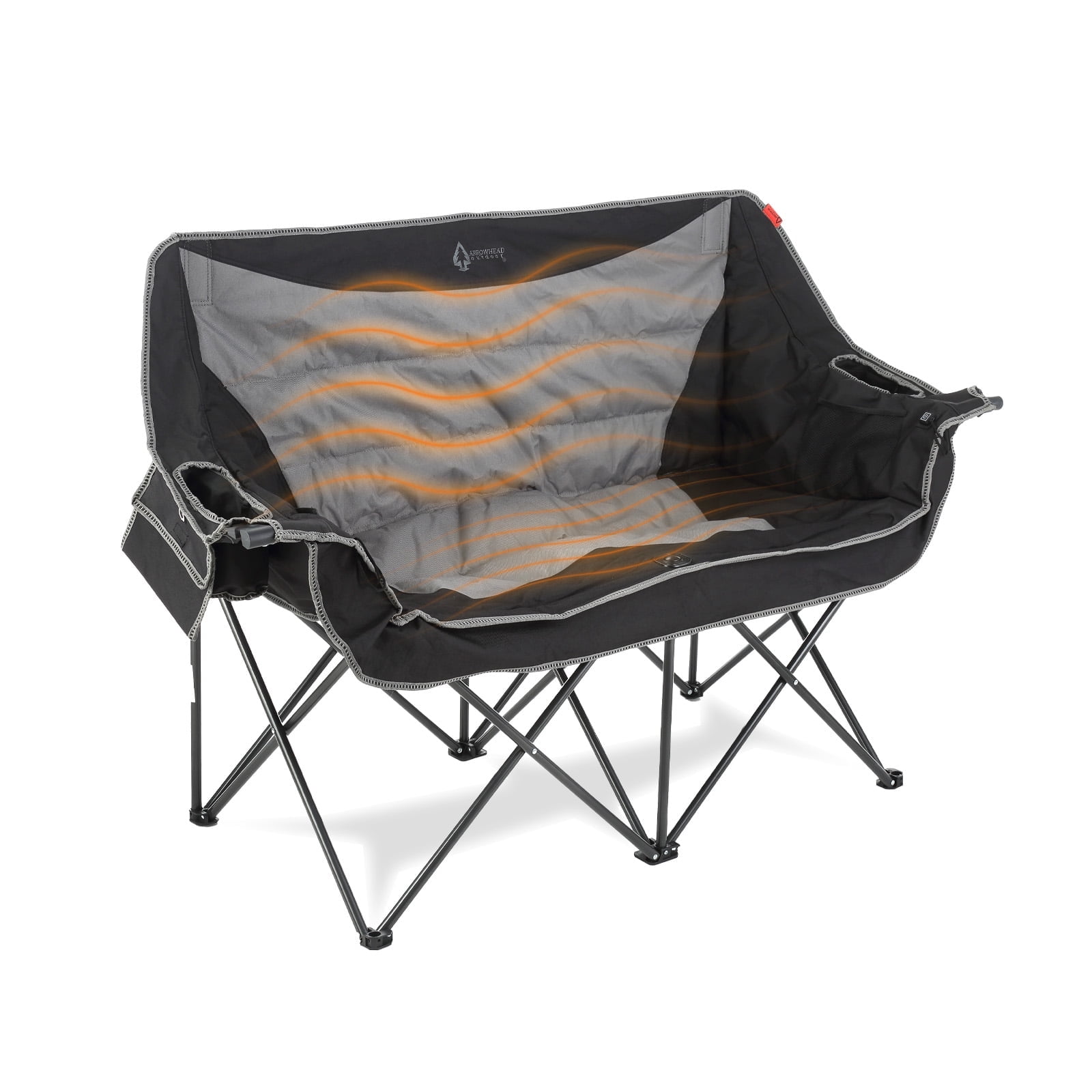 Black and Gray Heated Foldable Camping Loveseat Chair