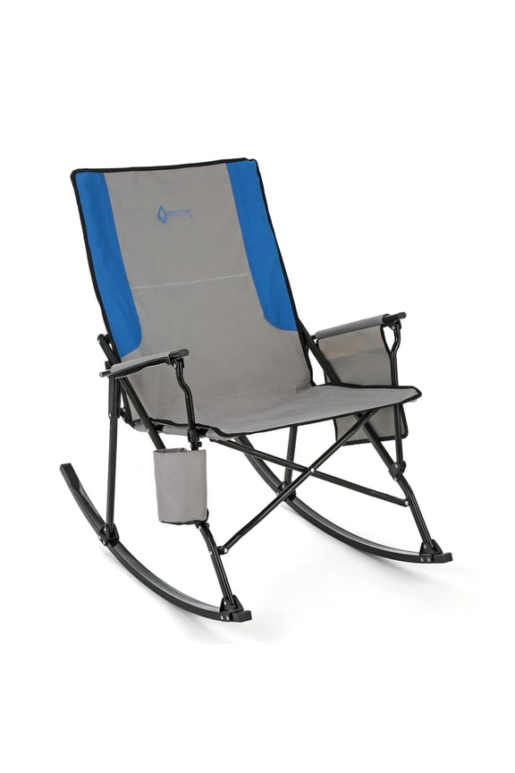 Foldable Rocking Camp Chair with Large Cup Holder, Side Pocket, Space-Saving Folding, Enhanced Swinging Rocker for Camping, Fishing, Patio