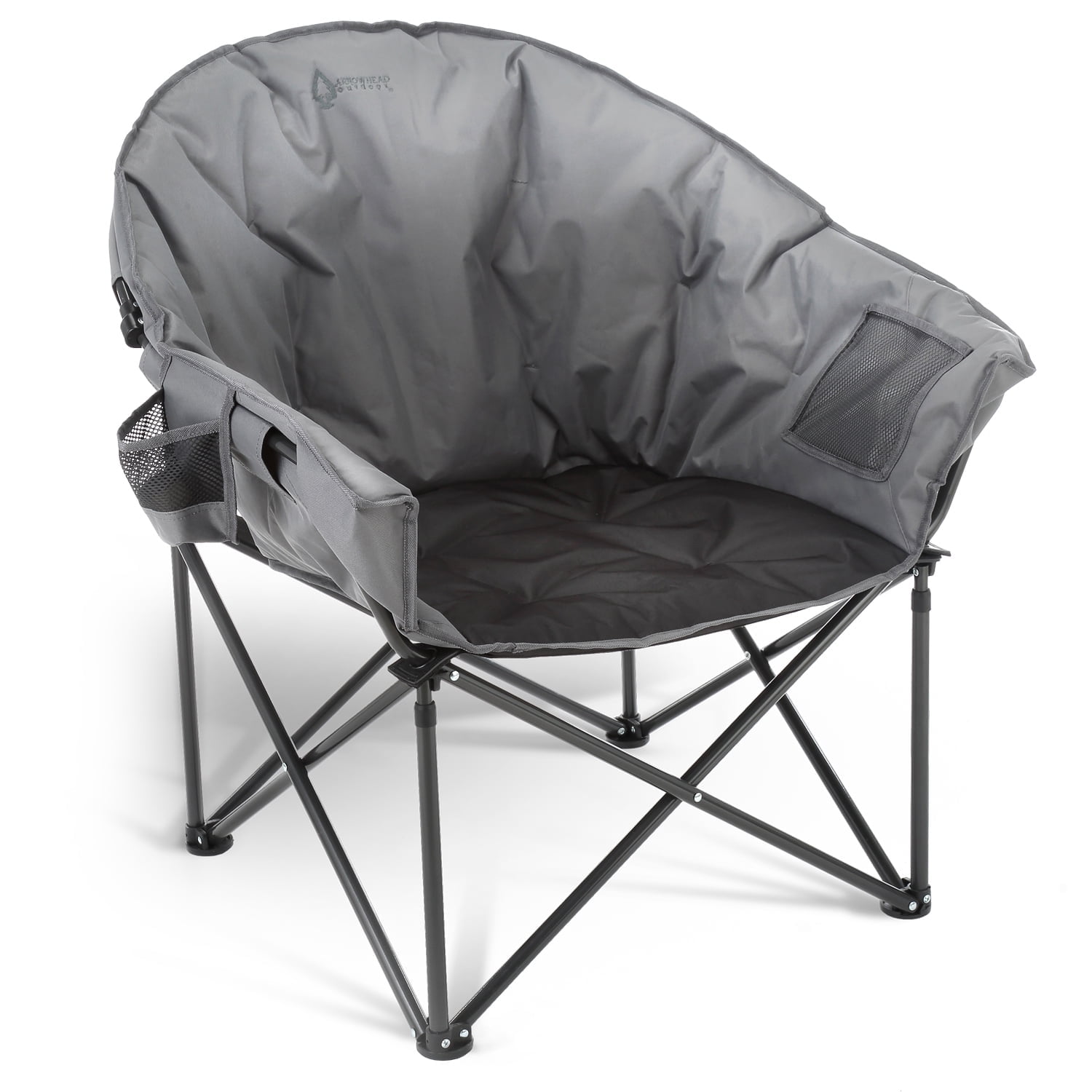 Gray Heavy-Duty Padded Folding Camping Chair with Cup Holder