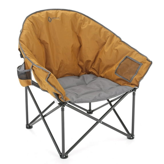 ARROWHEAD OUTDOOR Oversized Heavy-Duty Club Folding Camping Chair w/External Pocket, Cup Holder, Portable, Padded, Moon, Round, Saucer, Supports 330lbs, Carrying Bag, USA-Based Support