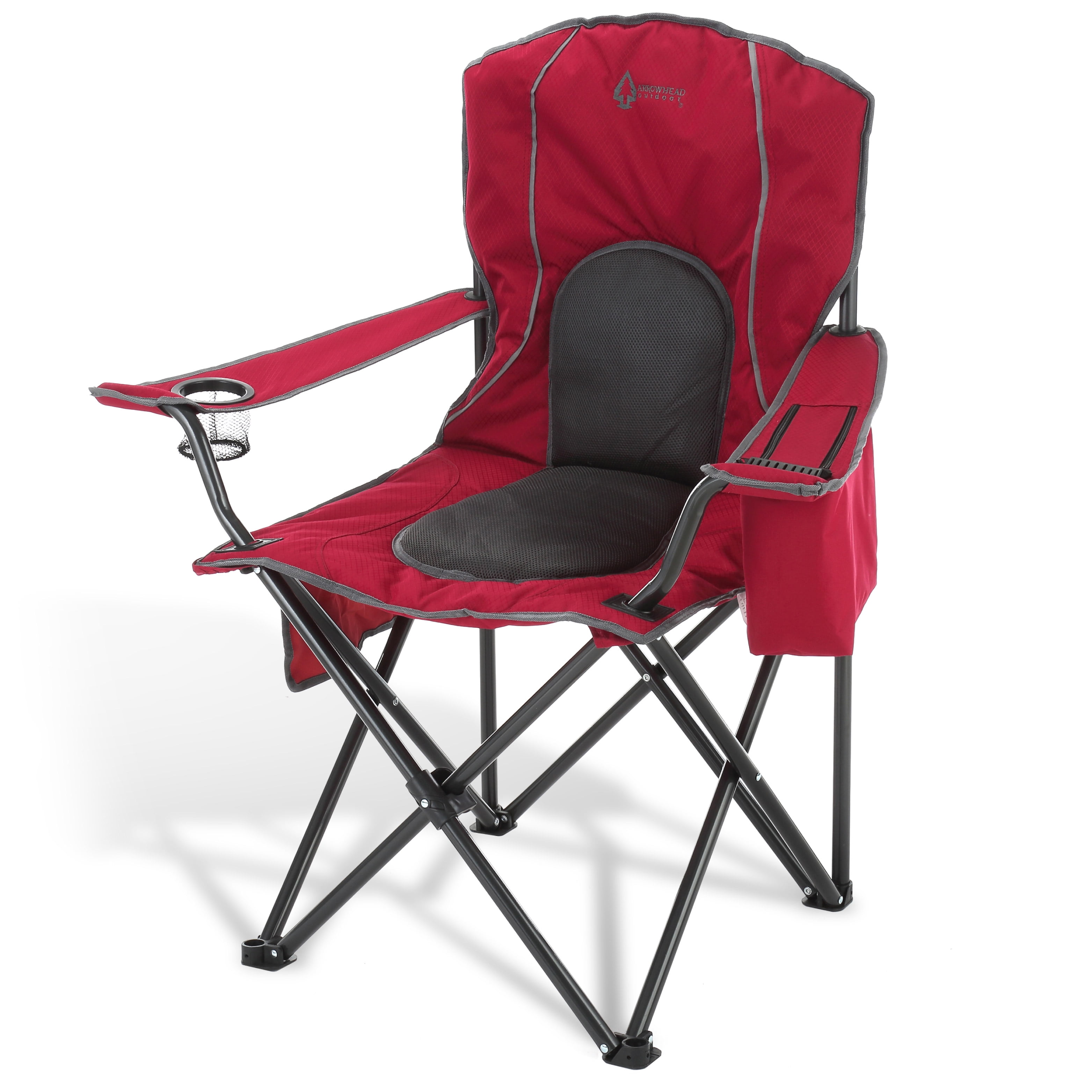 Red and Black Foldable Outdoor Camping Chair with Cup Holder