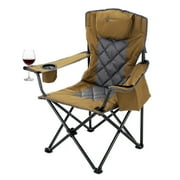 ARROWHEAD OUTDOOR Portable Folding Camping Quad Chair w/ 6-Can Cooler, Cup & Wine Glass Holders, Heavy-Duty Carrying Bag, Padded Armrests, Headrest & Seat, Supp