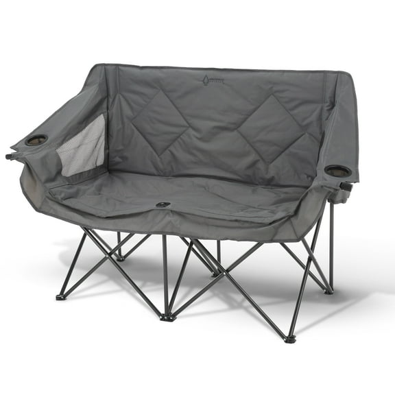 Arrowhead Outdoor Double Duo Portable Camping Chairs with 2 Cup & Wine Glass Holder, Gray Geometric
