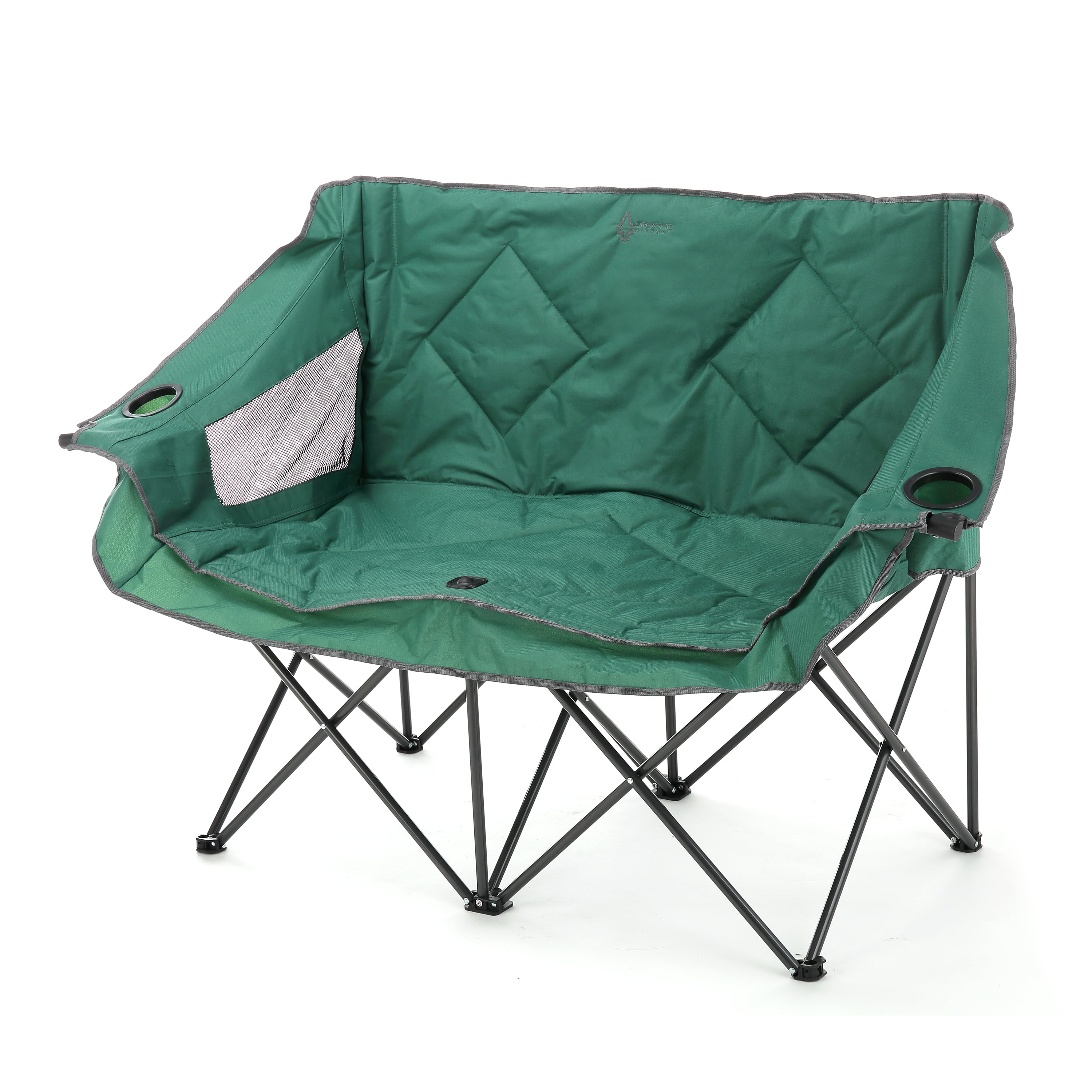 ARROWHEAD OUTDOOR Portable Folding Double Duo Camping Chair Loveseat w/ 2  Cup & Wine Glass Holder, Heavy-Duty Carrying Bag, Padded Seats & Armrests,  Supports up to 500lbs, USA-Based Support (Green) 