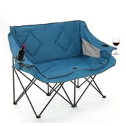 ARROWHEAD OUTDOOR Portable Folding Double Duo Camping Chair Loveseat w/ 2 Cup & Wine Glass Holder, Heavy-Duty Carrying Bag, Padded Seats & Armrests, Supports up to 500lbs, USA-Based Support (Blue)