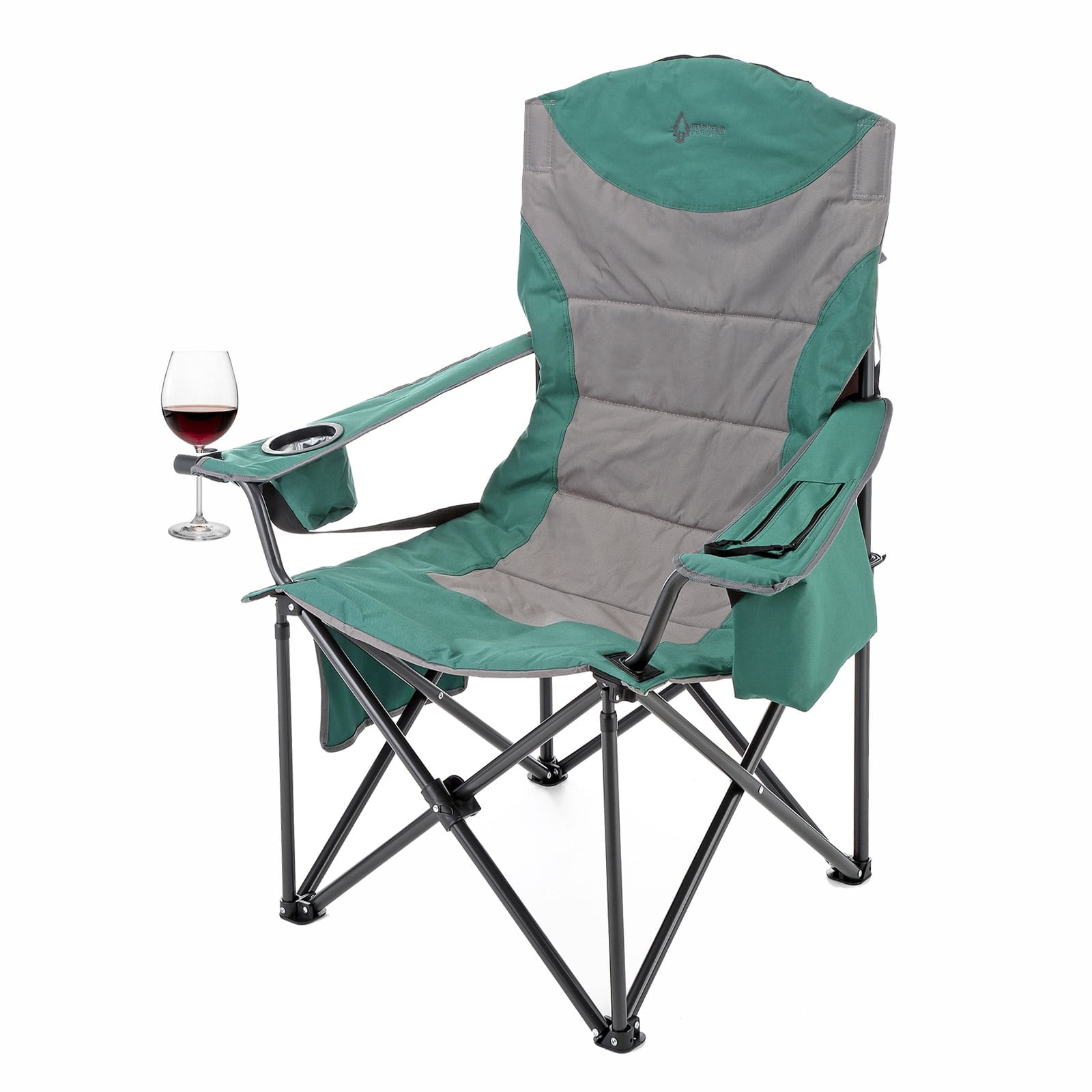 Green XXL Folding Padded Camping Chair with Cup Holder and Cooler