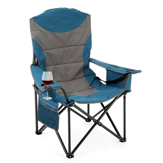 ARROWHEAD OUTDOOR XXL Folding Padded Camping Chair w/ Cup & Wine Holder, Armrest Cooler, Support up to 600 lbs, Blue