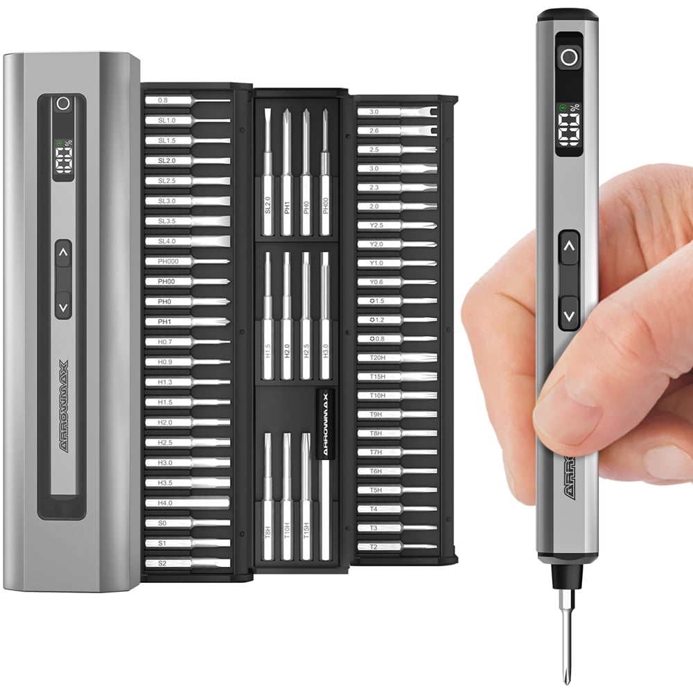AM ARROWMAX Mini Electric Screwdriver,60 in 1 Magnetic Precision Screwdriver ,5-Gear Torque ,OLED Display,Rechargeable Cordless Power Screwdriver Set,SES Nano