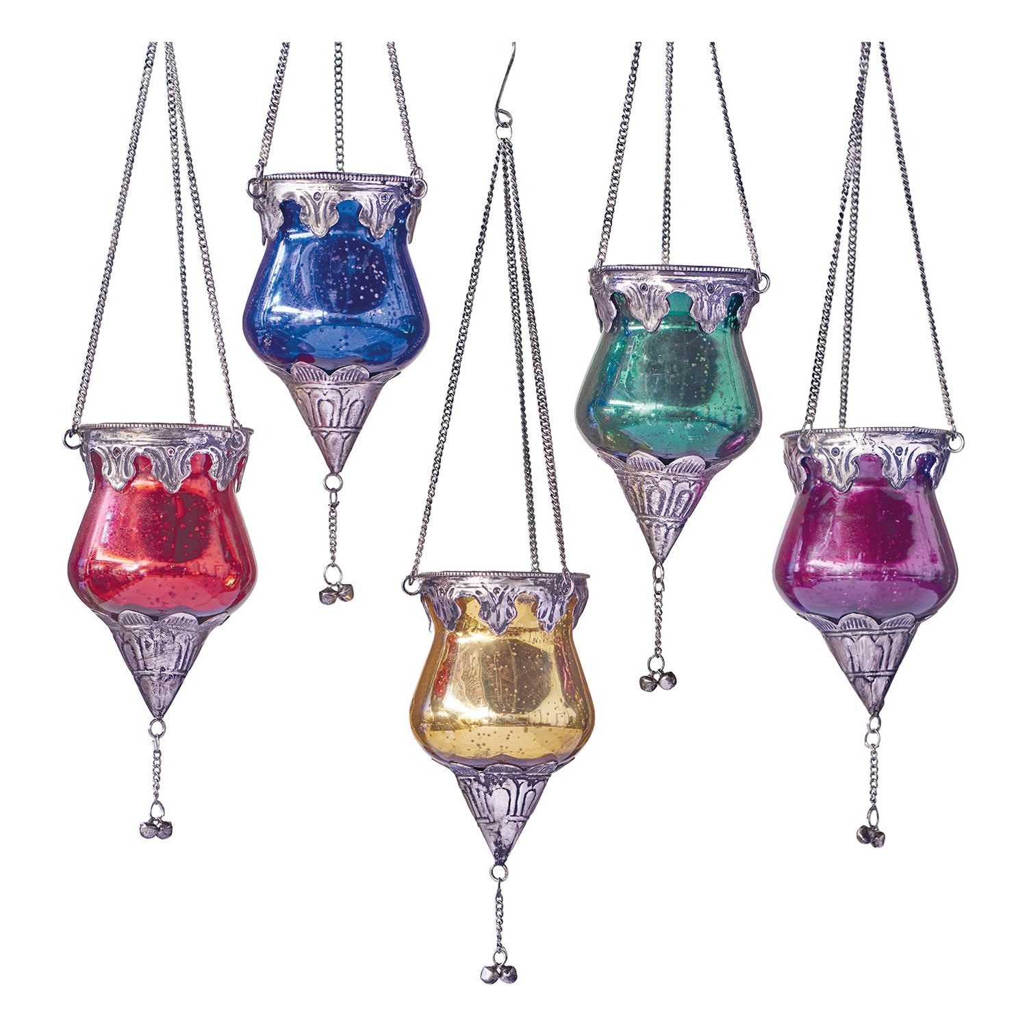 ART & ARTIFACT Mercury Glass Candle Holders Set of 5 Hanging Tealight