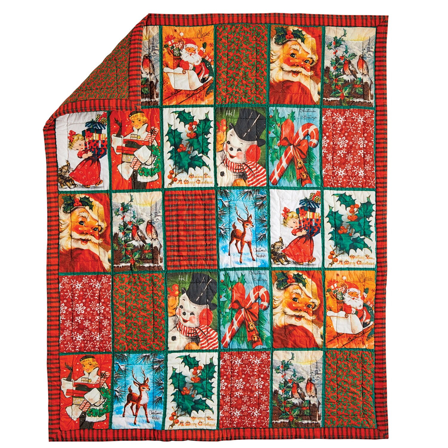ART & ARTIFACT Patchwork Christmas Quilt - Reversible Holiday Throw Blanket