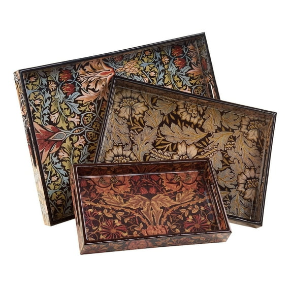 ART & ARTIFACT William Morris Serving Trays - Serving Tray with Handles Set of 3 Nesting Wooden Tray, Arts & Crafts Print Coffee Table Tray Decor- 18" 15" 12"