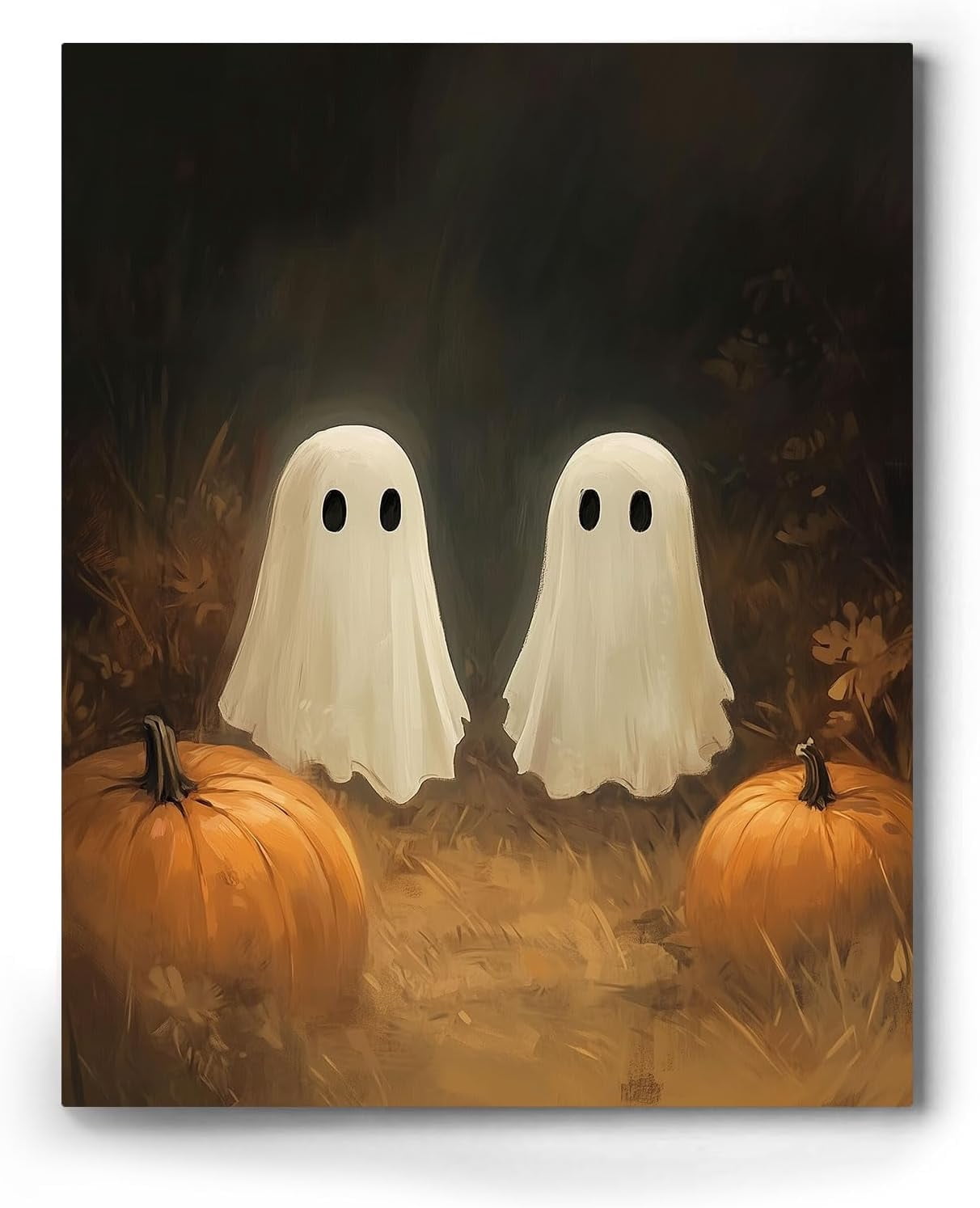 Fun Ghost Poster ART Halloween Wall Decor Canvas Fun Cute Ghosts with Pumpkin Lantern ...
