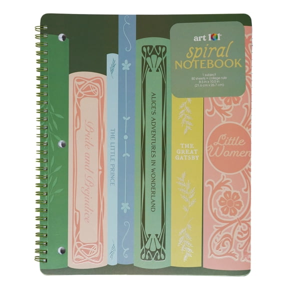 Art 101 Ink and Ivy Spiral Notebook with Vintage Book Spine Print, 8.5 x 10.5 in, 80 Sheets