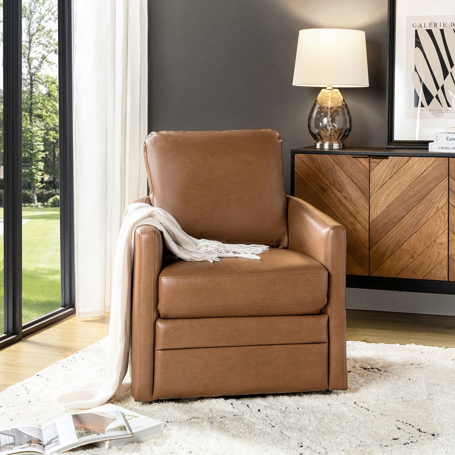 ART OF LIVING DESIGNS,INC Terrance Comfy Leather Swivel Barrel Accent
