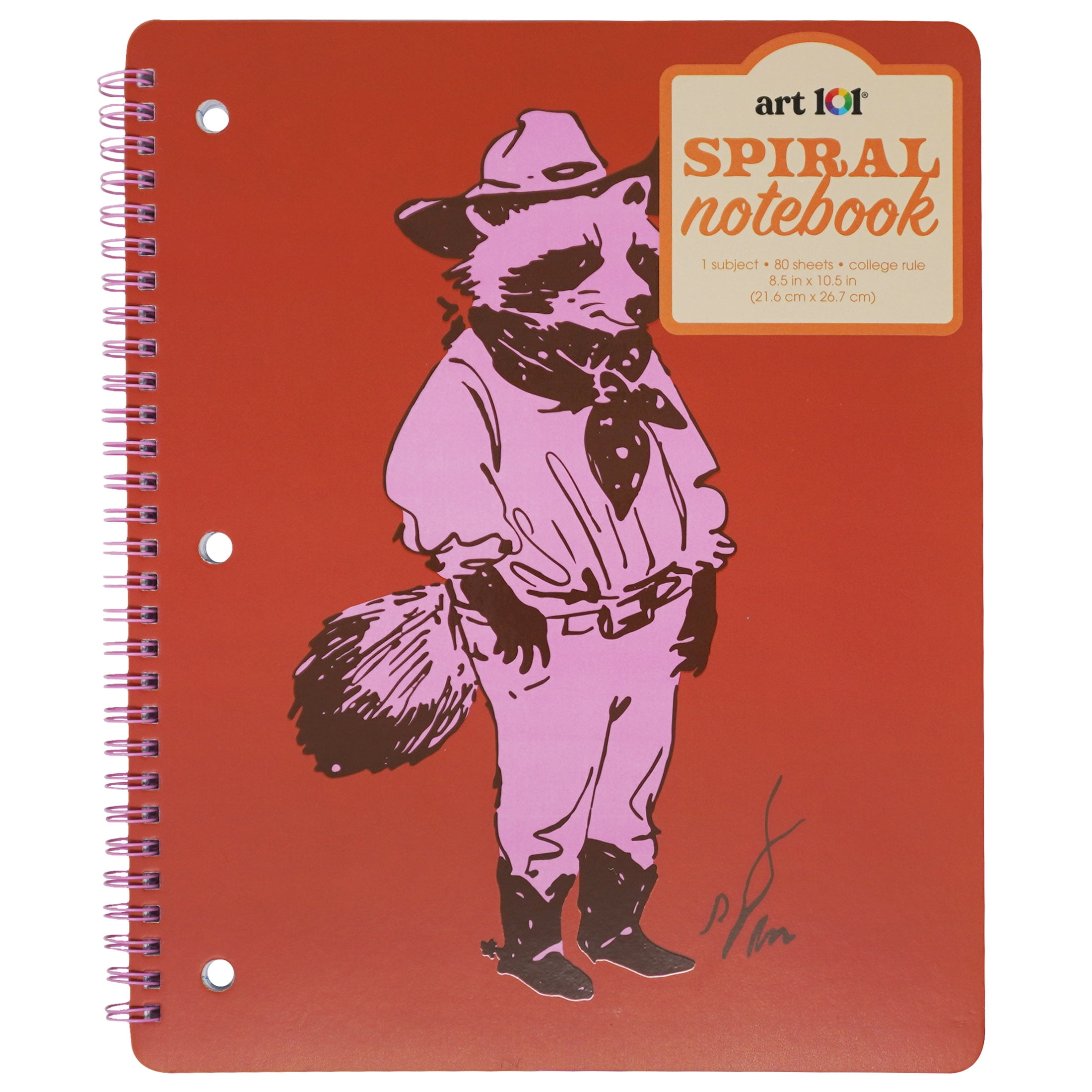 Art 101 Wild West Cowboy Raccoon College Rule Spiral Notebook 8.5 x 10.5 Inches