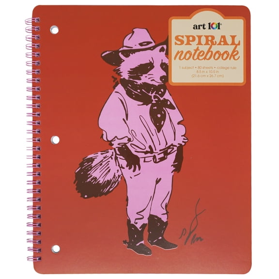 Art 101 Wild West Cowboy Raccoon College Rule Spiral Notebook 8.5 x 10.5 Inches
