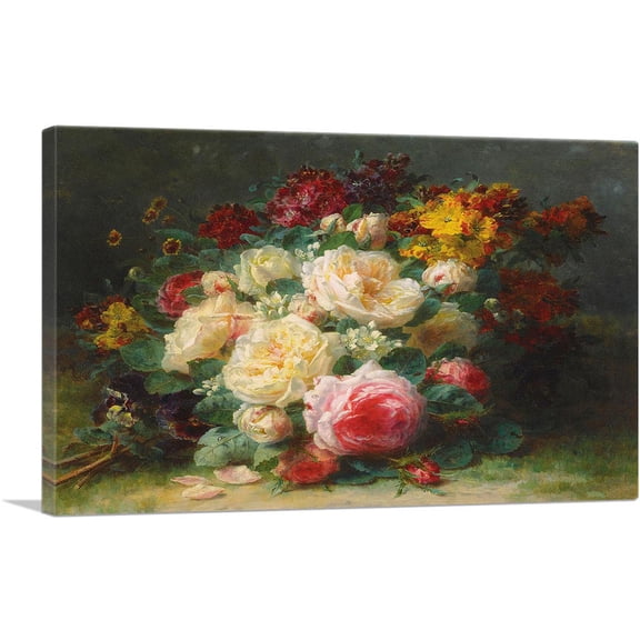 ARTCANVAS A Bouquet Of Cabbage Roses Canvas Art Print by Jean-Baptiste Robie - Size: 12" x 8" (0.75" Deep)